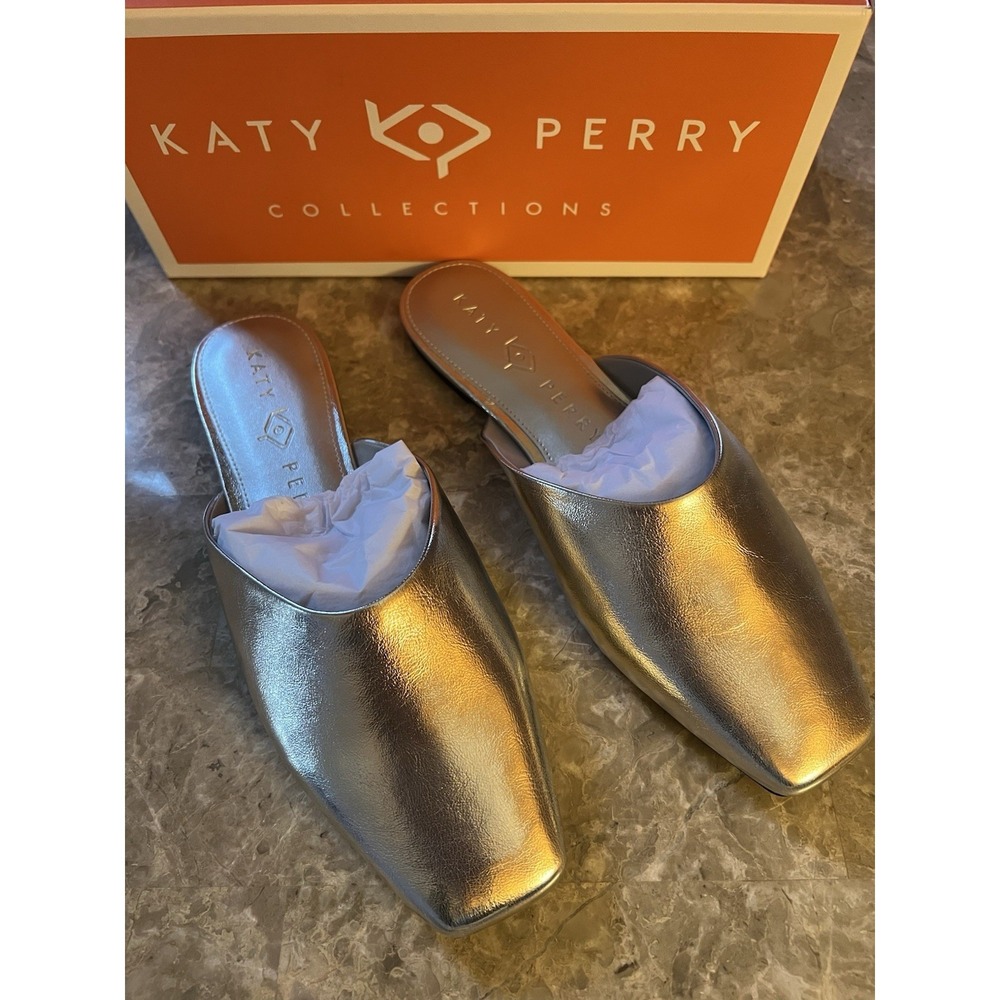 Katy Perry Women's Size 8 Evie Mule Textured Faux Nappa SILVER Slide Shoes NEW - Picture 5 of 6